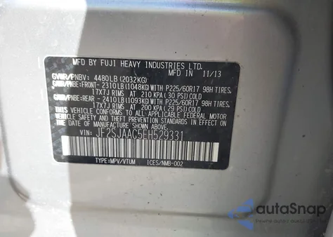 2014 Subaru Forester 2.5I из США, поврежденный, VIN JF2SJAAC5EH529331